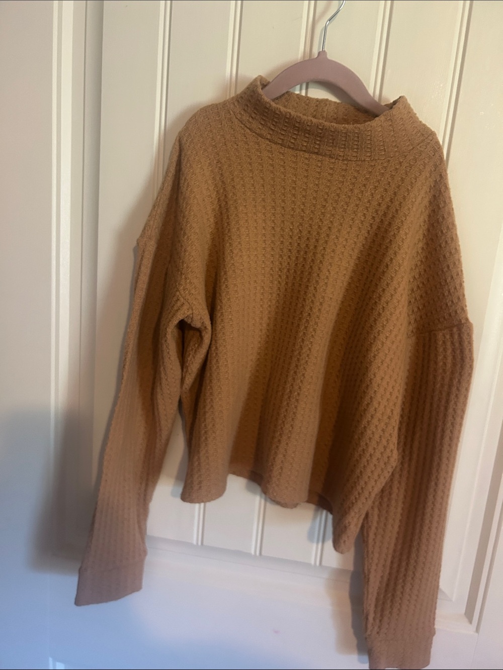 American Eagle Outfitters Waffle-Knit Turtleneck Sweater - Camel Brown